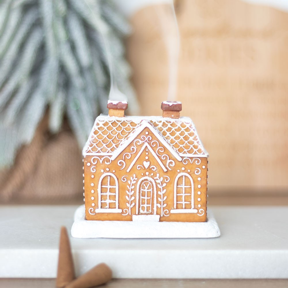 Iced Gingerbread House Ceramic Incense Burner with Chimneys