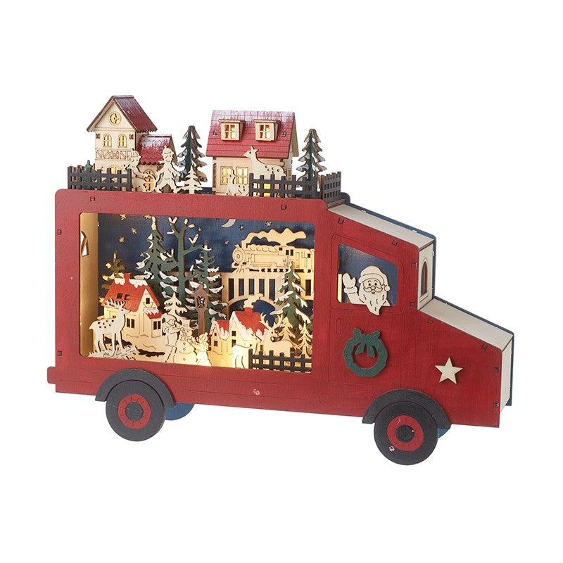 Santa Light Up Christmas Wooden Truck 3D Cut Out Display Decoration