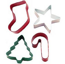 Load image into Gallery viewer, Wilton Jolly Shapes 4 Pieces Christmas Metal Cookie Cutter Set
