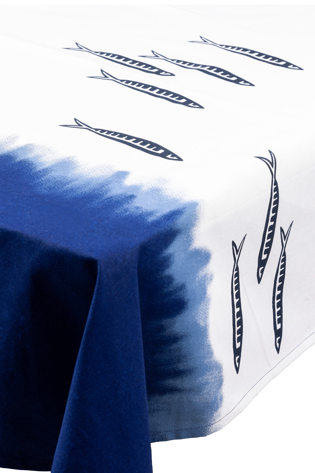 Large Fishes Dip Dye Blue and White Tablecloth by Shoeless Joe