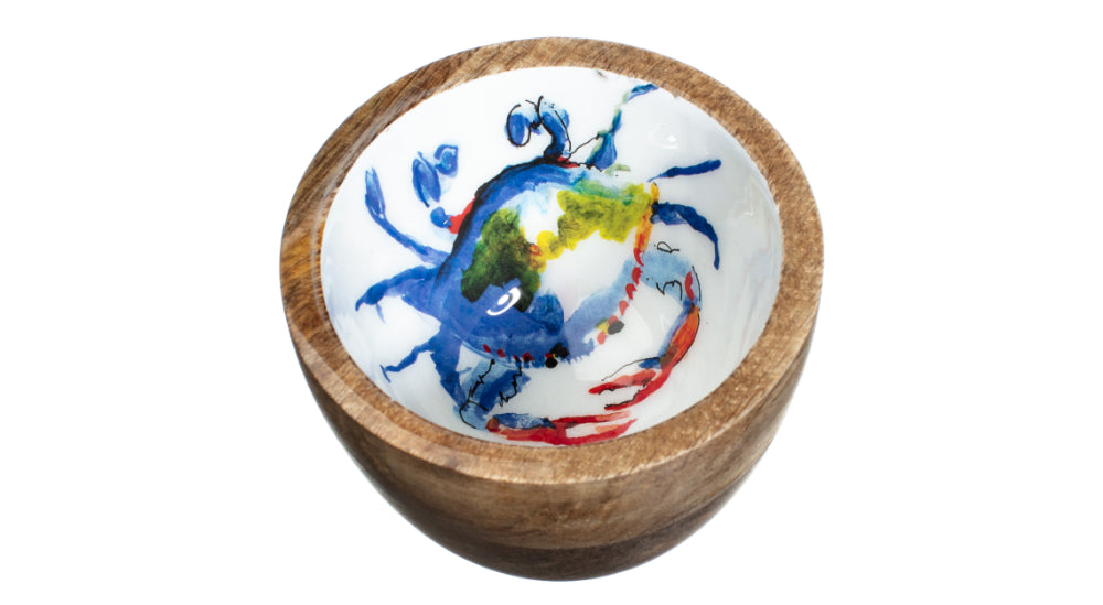 Blue & White Crab Design Wooden Nut and Nibbles Bowl by Shoeless Joe