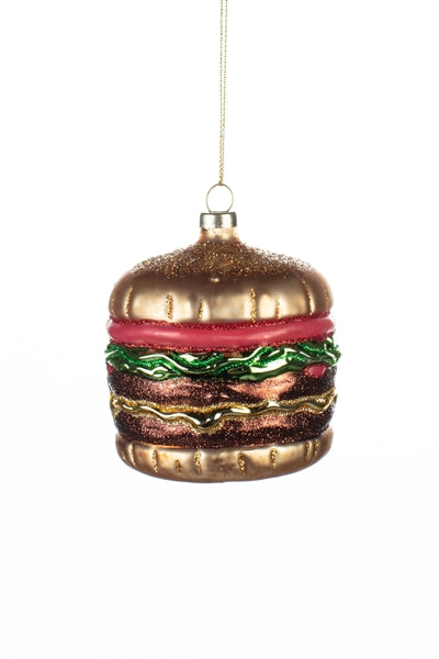Sparkling Big Burger in a Bun Christmas Tree Ornament by Shoeless Joe