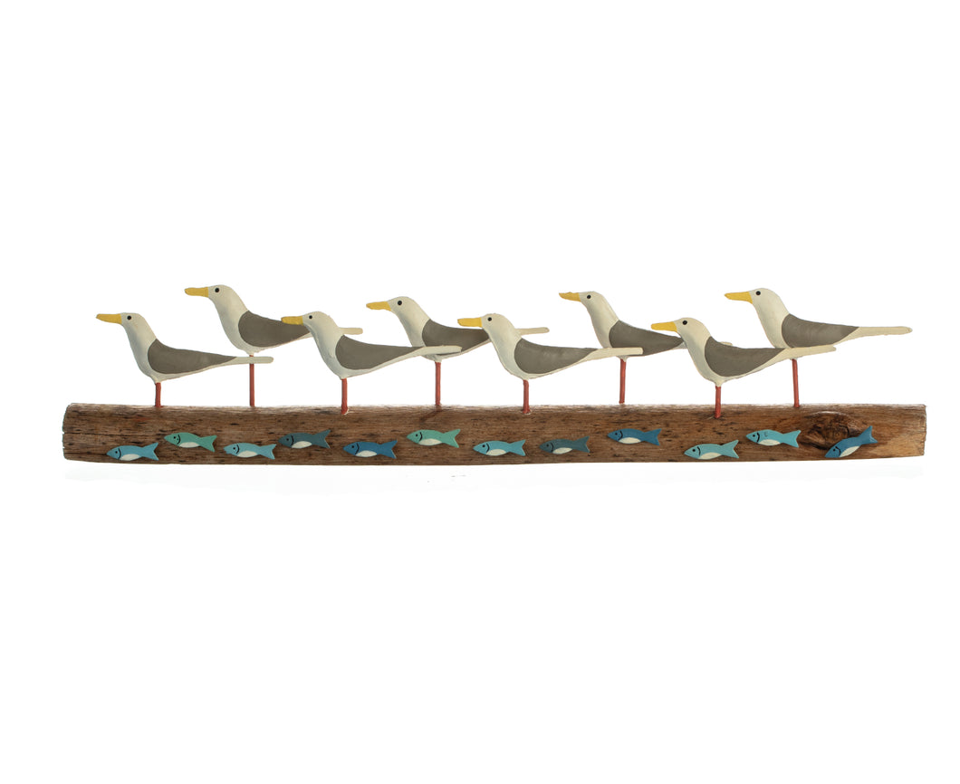 Gazing Gulls With Fish Wood and Metal Display Ornament by Shoeless Joe