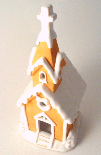 Very Large Ceramic Gingerbread Church Ceramic Candle Ornament-The Useful Shop