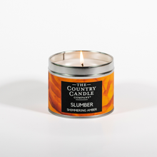 Load image into Gallery viewer, Wellbeing Slumber Shimmering Amber Vegan Candle Tin by The Country Candle Company
