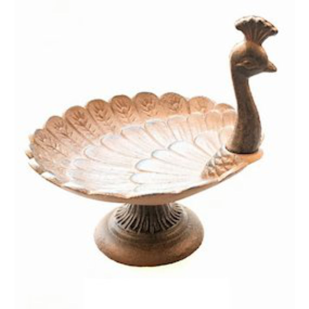 Cast Iron Peacock Bird Dish / Bath for Home and Garden Patio by Ascalon