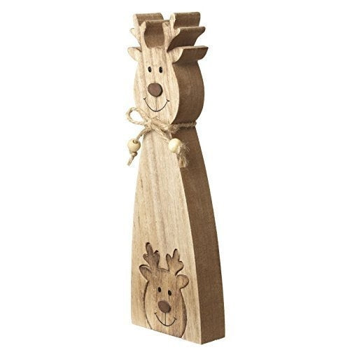 Rustic Christmas Wooden Reindeer Decoration with Baby Reindeer-The Useful Shop