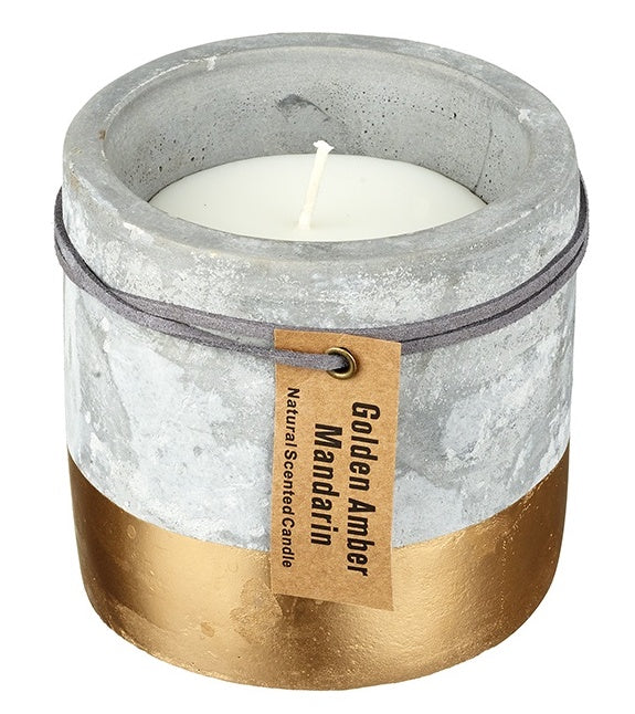 Large Concrete and Gold Dipped Candle - Golden Amber & Mandarin-The Useful Shop