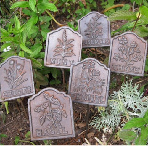 Cast Iron Heritage Herb Garden Set of 8 Plant Markers by Ascalon