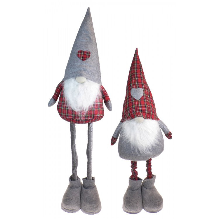 Large Nordic Tartan Gnomes Pair Christmas Display with Extending Legs