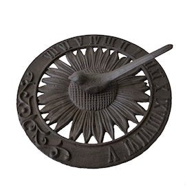 Sunflower and Bird Cast Iron Sundial for Patios and Gardens by Ascalon