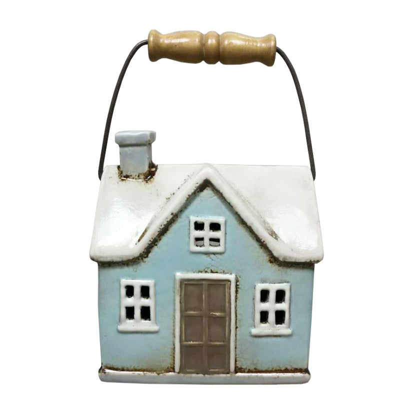 Terraced Cottages Tea Light House with Rustic Wooden Handle