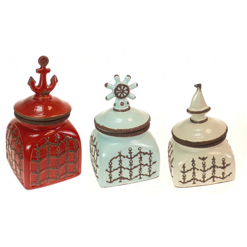 Set of 3 Nautical Ceramic Storage Canisters by Kirkland's USA