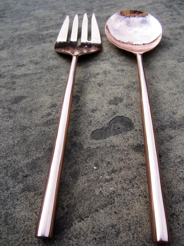 Rose Gold Hammered Metal Salad Servers in Gift Box by Shoeless Joe
