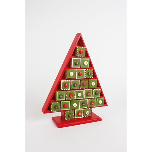Red and Green Wooden Tree Advent Calendar-The Useful Shop