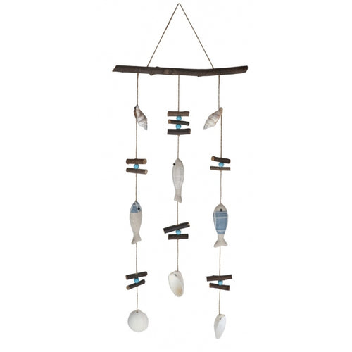 Seaside fishes driftwood wind chime mobile