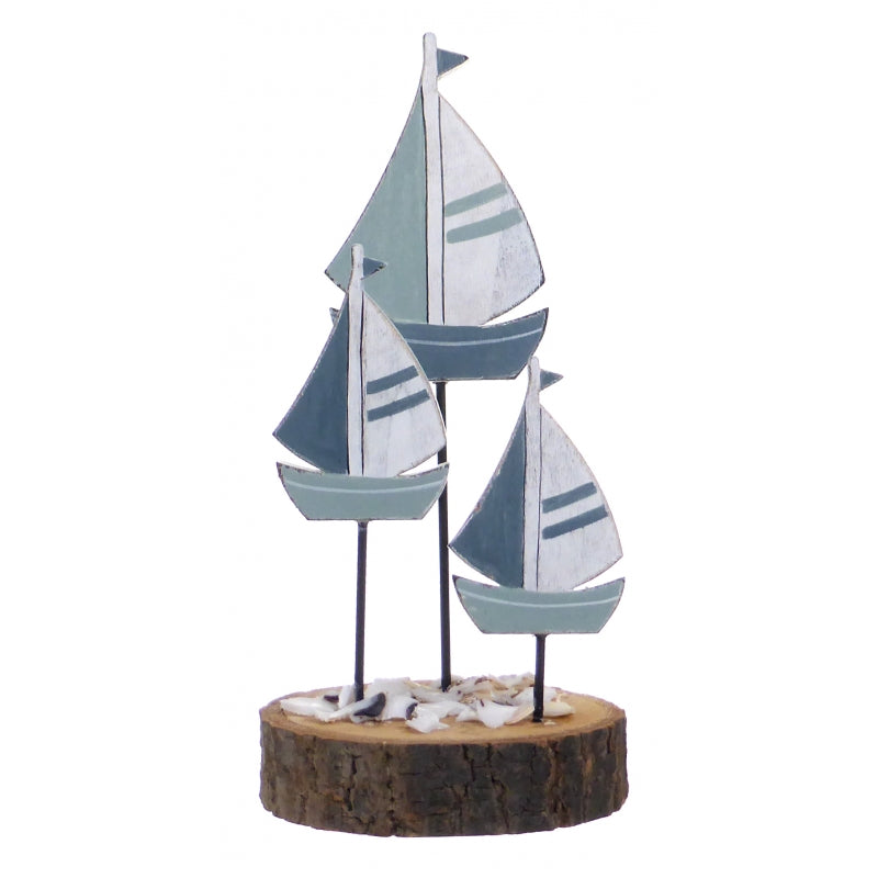 Triple Wooden Sailing Boats Display Ornament and Photo Holder