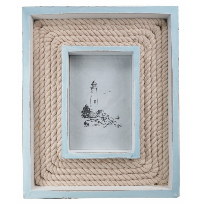Pale Blue Wood & Rope Beach Hut Chic Large Feature Photo Frame