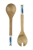New Blue & White Sardines Design Wooden Salad Servers by Shoeless Joe
