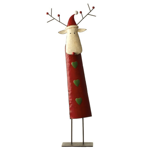 Large Metal Red Reindeer with Hat Christmas Decoration-The Useful Shop