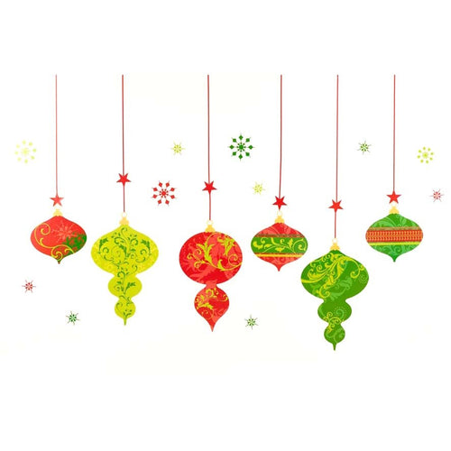 Large Christmas Decorative Wall Frieze Sticker Set - Red Green and Gold Baubles
