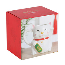 Load image into Gallery viewer, Maneki Neko Lucky Waving Cat Large Ceramic Mug Gift Boxed
