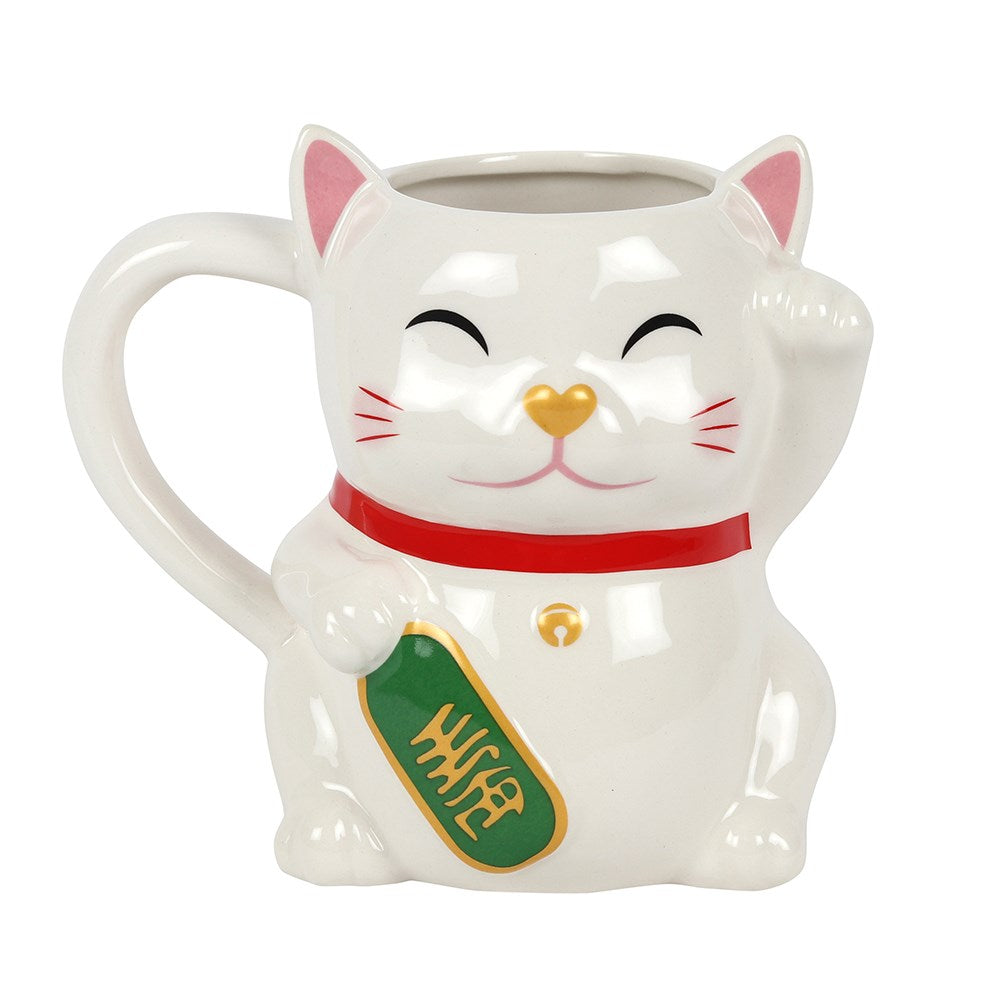 Maneki Neko Lucky Waving Cat Large Ceramic Mug Gift Boxed