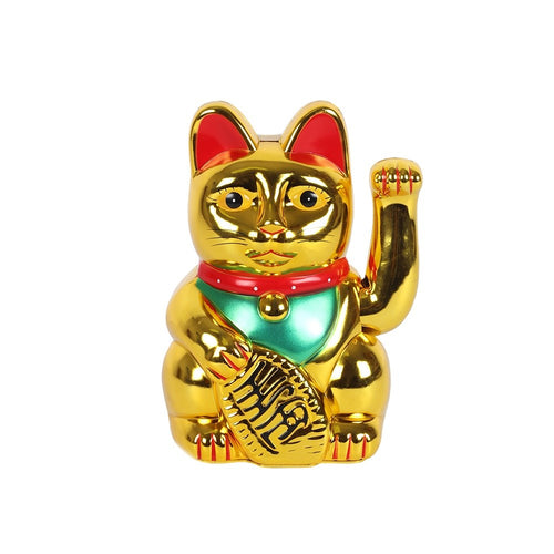 Medium Gold Waving Paw Lucky Maneki Neko Fortune Cat - 5 Inch 25cm