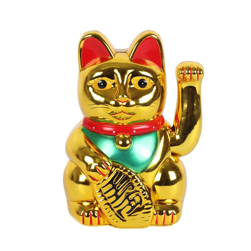 Large Gold Waving Paw Lucky Maneki Neko Fortune Cat - 8 Inch 20cm