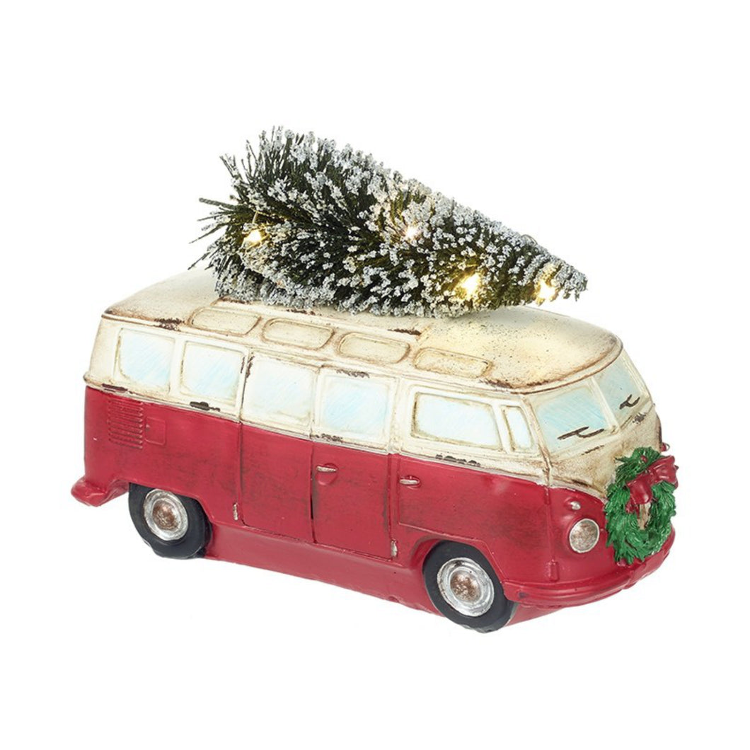 Vintage Campervan Christmas Display Ornament with LED Tree