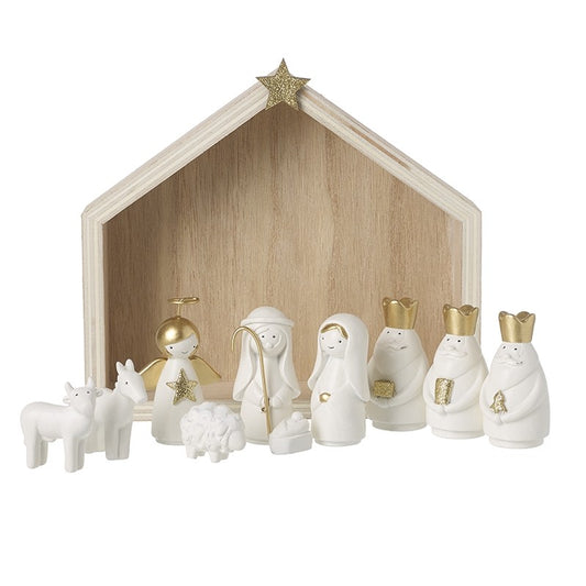 White and Gold Natural Advent Nativity Set