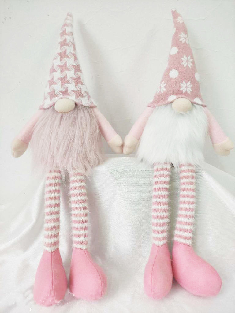 Set of 2 Large Pink Christmas Knit & Felt Gnome Gonks
