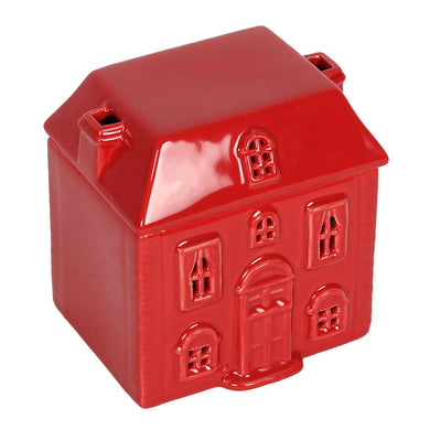 Cute Red Christmas Georgian House Ceramic Oil Burner with Chimneys