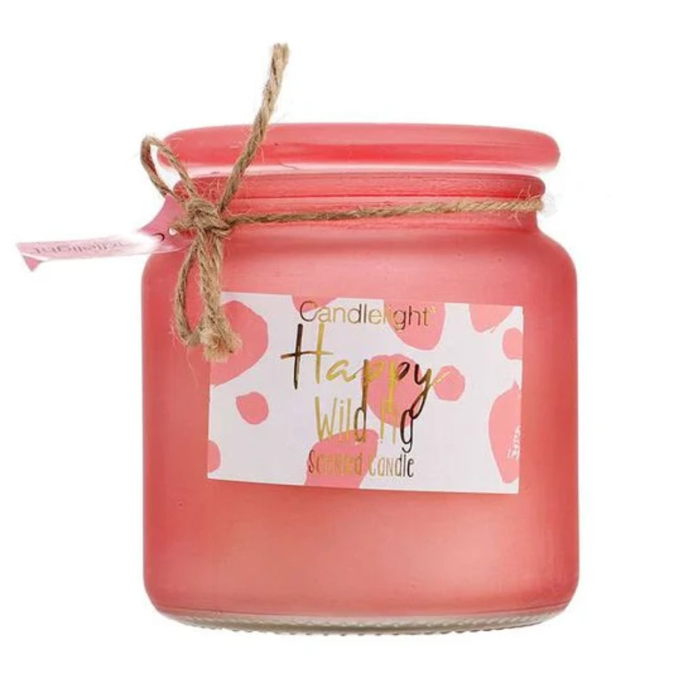 Large Frosted Happy Wild Fig Pink Jar Candle by Candlelight
