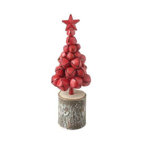 Red Metal and Wood Christmas Jingle Bell Tree