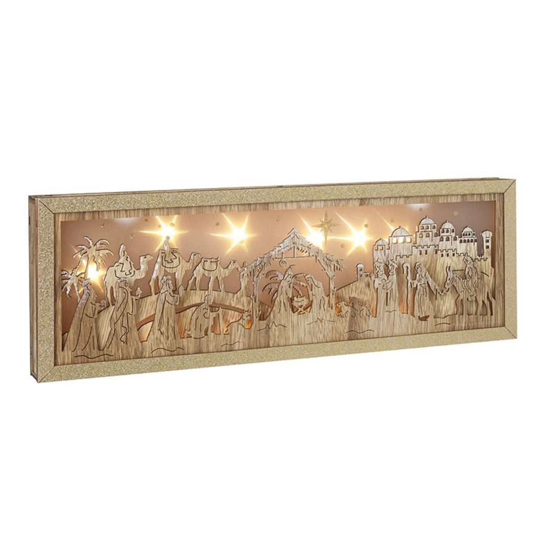  Large Wooden Nativity Cut Out Scene With LED Christmas Lighting