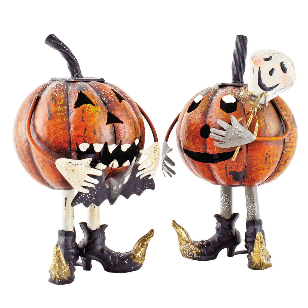 Pair of Metal Pumpkin Character Figure Lanterns for Halloween 30cm