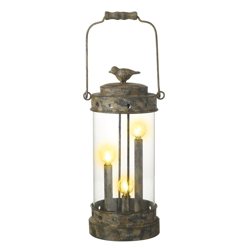Unusual Vintage Aged Metal LED Bird Lantern Lamp & Top Handle-The Useful Shop