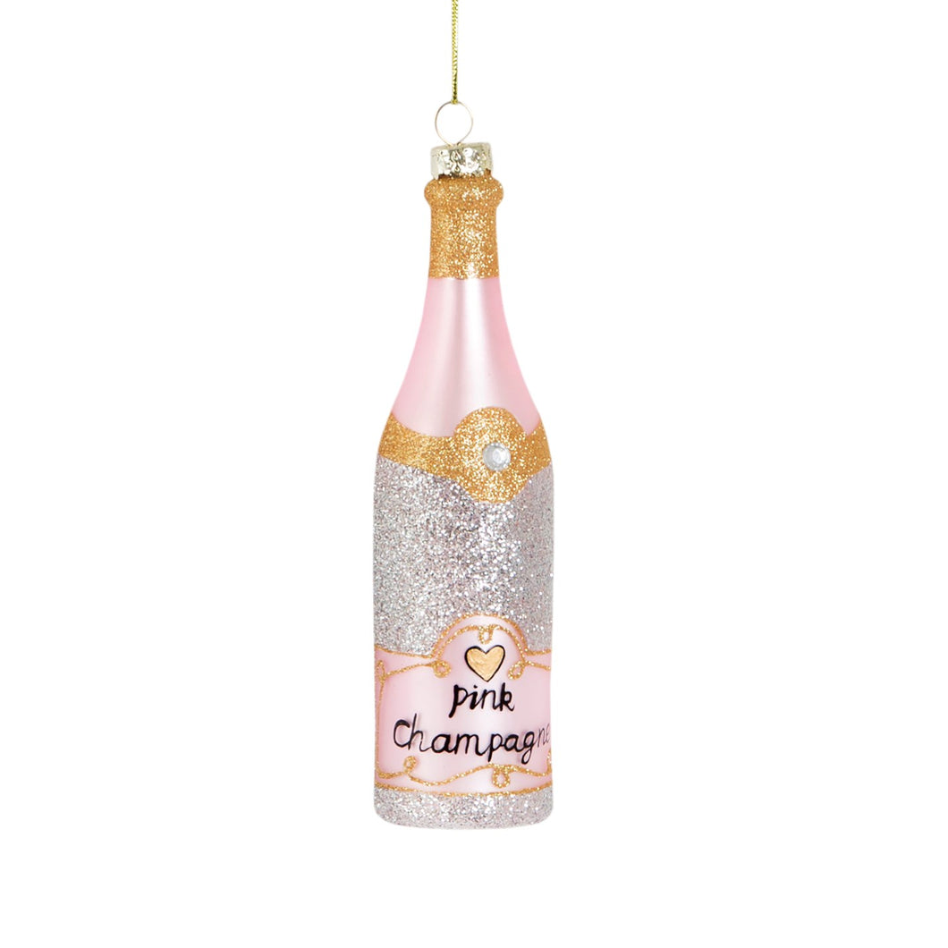 Let's Celebrate Pink Champagne Large Glass Tree Bauble Ornament