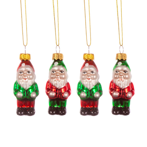 Set of 4 Garden Gnome Christmas Tree Ornament Baubles by Sass & Belle