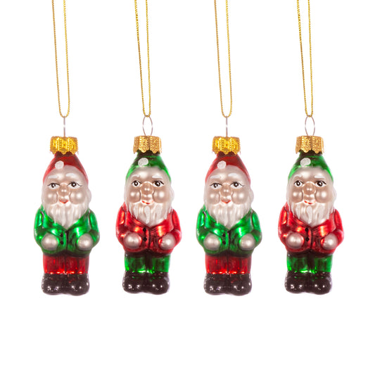 Set of 4 Garden Gnome Christmas Tree Ornament Baubles by Sass & Belle