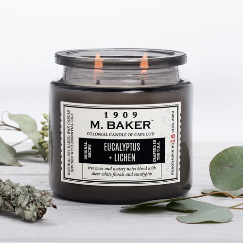 M Baker Colonial Candles of Cape Cod Large 14oz Eucalyptus & Lichen Apothecary Candle