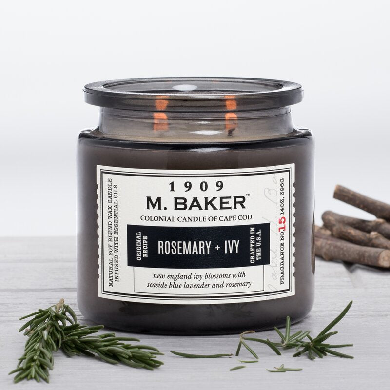 M Baker Colonial Candles of Cape Cod Large 14oz Rosemary & Ivy Apothecary Candle