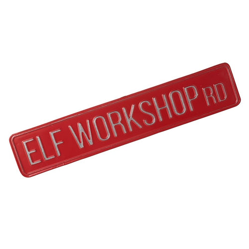 Elf Workshop Rd Large Red Street Sign by Heaven Sends