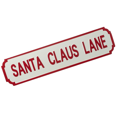 XL Santa Claus Lane Metal Vintage Style Christmas Road Sign in Red and White by Heaven Sends