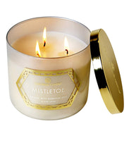 Load image into Gallery viewer, Mistletoe Large 3 Wick Holiday Luxe Jar by Colonial Candle Fresh Floral Greens
