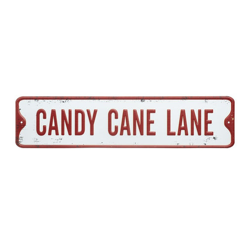 Candy Cane Lane Vintage Style Metal Street Sign in Red and White by Heaven Sends