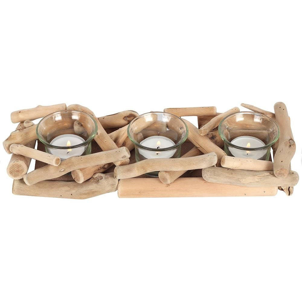Natural Driftwood Balinese Style 3 Candle Display Centerpiece