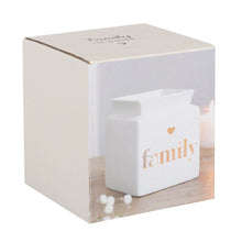 Load image into Gallery viewer, White Ceramic Oil Burner or Wax Melter with Cut Out Design - Family, Home or Love
