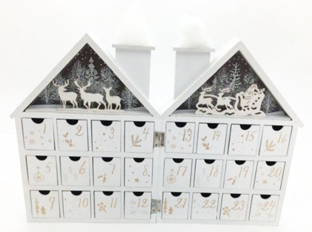 Wooden White House Advent Calendar with LED Lighting by Heaven Sends